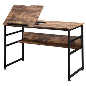 HOMCOM Masa pentru desen rabatabila pe 15 niveluri de la 0-70°, birou pentru camera si birou in stil industrial, 120x60x75cm, maro | Aosom Romania imagine