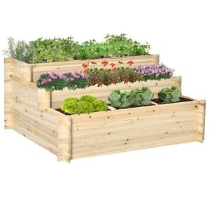 Outsunny Pat de Grădină Înălțat cu 9 Grile de Cultivare și 3 Niveluri, Țesătură Netesută pentru Legume și Flori, Interior și Exterior | Aosom Romania imagine