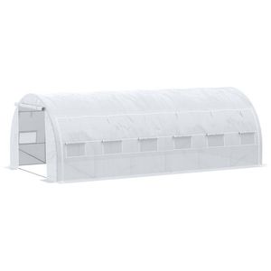 Outsunny Seră de grădină 18 m², cu ușă și pereți laterali, 12 ferestre, structură din oțel PE, Anti-UV, 6L x 3l x 2H m, alb | Aosom Romania imagine