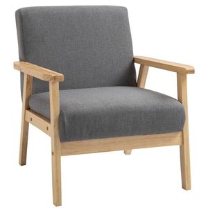 HOMCOM Fotoliu cu design scandinav, fotoliu de accent din lemn masiv cu aspect de in, 64 cm x 70 cm x 72 cm, gri | Aosom Romania imagine