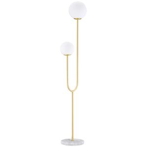 HOMCOM Lampadar metal Lampadar de podea salon auriu cu 2 capete abajur globe alb sticlă mată, 25W, 33 x 25 x 155, 5 cm | Aosom Romania imagine