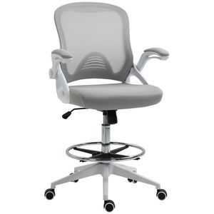 Vinsetto Scaun de birou ergonomic, cu înălțime reglabilă, suport picioare, brațe rabatabile, plasă respirabilă, 360° rotativ, gri/alb | Aosom Romania imagine