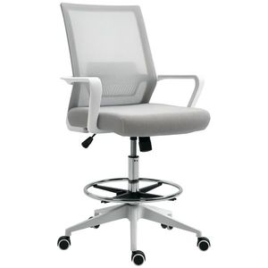 Vinsetto Scaun birou cu șezut înalt reglabil, pivotant 360°, plasă respirabilă, gri/alb, 64x59x104-124 cm | Aosom Romania imagine