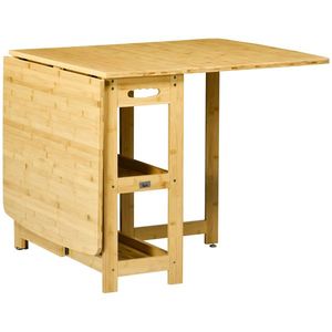 HOMCOM Masă Pliabilă, Masă de Dining, două laturi pliabile, două rafturi, picioare reglabile, bambus, 149, 5 x 80 x 73, 5 cm | Aosom Romania imagine