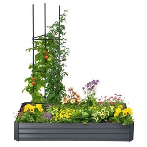 Outsunny Pat de grădină jardinieră rectangular din metal cu tuteuri pentru roșii și plante cățărătoare 180 x 90 x 29, 5 cm | Aosom Romania imagine