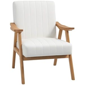 HOMCOM Fotoliu Tapitat în Design Scandi, Aspect de catifea, Cadru din Masiv de Lemn, 68 x 74 x 82cm, Crem | Aosom Romania imagine