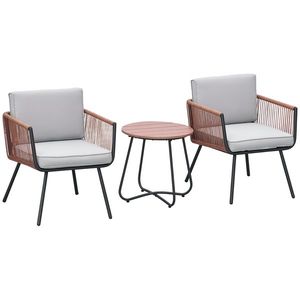 Outsunny Set Mobilier Grădină 3 Piese din Rășină Împletită, 2 Fotolii și Masă, Perne Incluse, Gri/Portocaliu | Aosom Romania imagine