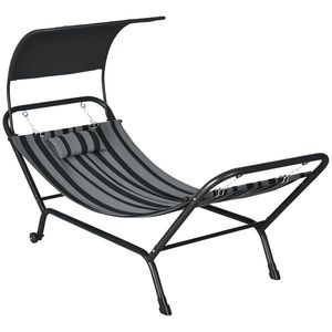 Outsunny Şezlong bain de soleil transat din oțel și poliester cu acoperiș și pernă, dim. 240L x 92l x 148H cm | Aosom Romania imagine