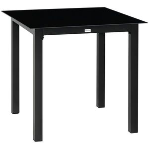 Outsunny Masă de grădină pătrată pentru 4 persoane cu blat din sticlă securizată și cadru din aluminiu 80 x 80 x 74 cm negru | Aosom Romania imagine