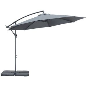 Outsunny Umbrelă de grădină deplasată octogonală pliabilă diametru 3 m, umbrelă de grădină cu suport în formă de cruce gri închis | Aosom Romania imagine