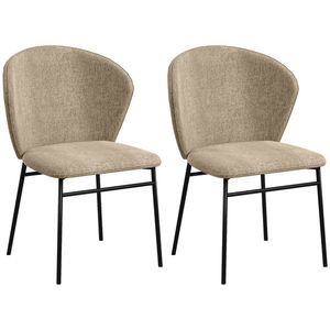HOMCOM Set de 2 scaune, cu șezut capitonat din material textil, aspect de in, picioare din oțel stabile, design modern, maro deschis | Aosom Romania imagine