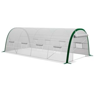 Outsunny Seră de Grădină Tunnel 18 m² dim. 6L x 3l x 2H m, 8 ferestre, Ușă cu fermoar rulabil, Oțel galvanizat, preț PE, Alb | Aosom Romania imagine