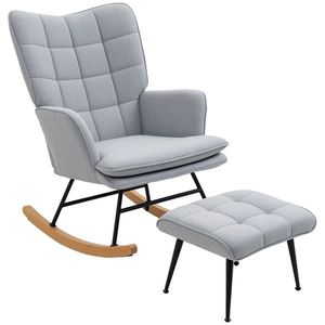 HOMCOM Fotoliu cu leagăn și otomană în design scandinav Fotoliu cu taburet, Lemn de fag, Captuseală, 64 cm x 89 cm x 90 cm Gri | Aosom Romania imagine