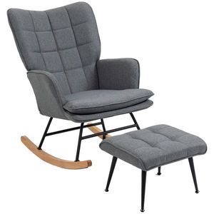 HOMCOM Scaun cu leagăn cu taburet, confortabil, până la 130 kg, aspect de in, 64x89x90cm, Gri | Aosom Romania imagine