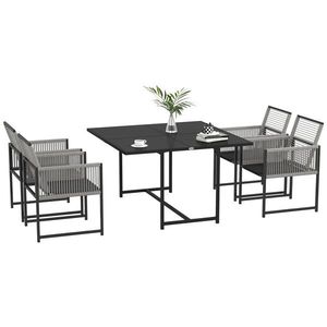 Outsunny Salon de grădină set masă și scaune cu 1 masă de dining și 4 scaune spătar pliabil tavă sticlă securizată | Aosom Romania imagine