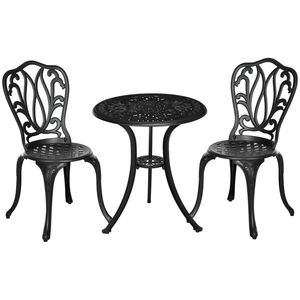 Outsunny Set de mobilier de grădină 2 locuri, 2 scaune și Masă rotundă stil retro din fontă de aluminiu, negru | Aosom Romania imagine