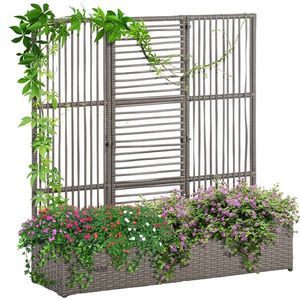 Outsunny Suport pentru plante cu trestie ghiveci rectangular din rășină împletită și oțel dim. 103L x 29l x 103H cm | Aosom Romania imagine