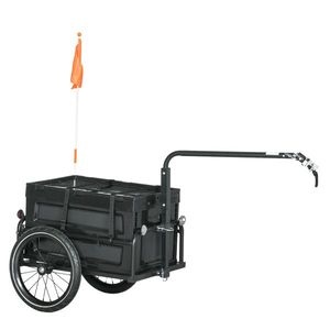 HOMCOM Remorcă Bicicletă pliabilă, cutie detașabilă 65L, încărcare max. 40kg, reflectoare siguranță, oțel, negru, 145x61x81cm | Aosom Romania imagine