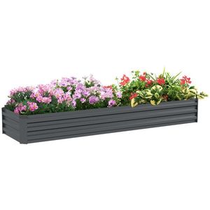 Outsunny Pat de flori rectangular, pat de grădină înălțat din oțel galvanizat, fund deschis, 240 x 60 x 30 cm, gri închis | Aosom Romania imagine