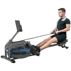 SPORTNOW Rameur pe apă rameur de fitness pentru apartament 6 nivele de rezistență, depozitare verticală, roți, 180x52x76cm negru | Aosom Romania imagine