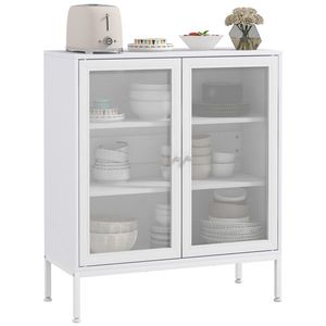 HOMCOM Bufet mobilier de bucătărie la 3 niveluri cu 2 uși perforate cu raft reglabil 80 x 37 x 92 cm alb | Aosom Romania imagine