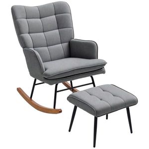 HOMCOM Fotoliu cu leagăn și taburet, confortabil, până la 130 kg, aspect de in, 64x89x90cm, Gri închis | Aosom Romania imagine