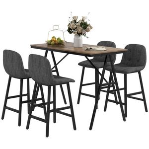 HOMCOM Set Bar Pavilion 5 Piese, Masă și 4 Scaune, Captușeală Groasă, Aspect de In, Gri Închis | Aosom Romania imagine