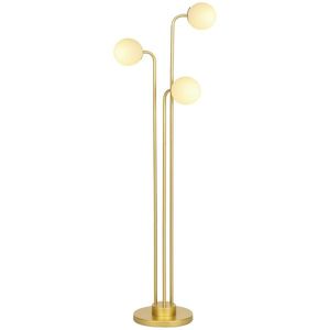 HOMCOM Lampadaire sur pied salon, lampe salon contemporain cu 3 spoturi rotative, abajur din sticlă și întrerupător la picior | Aosom Romania imagine
