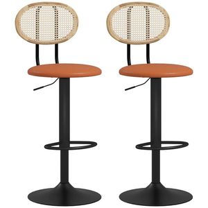 HOMCOM Set de 2 taburete de bar scaune de bar inaltime reglabila cu spatar din ratan si suport pentru picioare, maro | Aosom Romania imagine