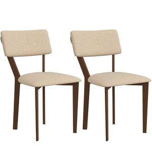HOMCOM Set de 2 scaune de masă, scaune de bucătărie cu spătar, picioare din lemn, material textil aspect lin 49 x 56 x 85 cm bej | Aosom Romania imagine