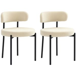 HOMCOM Set de 2 scaune de masă cu spătar din material textil și picioare din oțel 51 x 51 x 76 cm bej negru | Aosom Romania imagine
