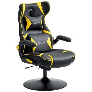 Vinsetto Scaun Gaming cu Funcție de Leagăn și Difuzor, Suport Lombar și pentru Gât, Piele Ecologică, Galben și Negru | Aosom Romania imagine