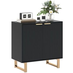 HOMCOM Bufet salon mobilier de depozitare stil modern cu dulap cu 2 uși canelate, raft ajustabil, picioare metalice, negru | Aosom Romania imagine