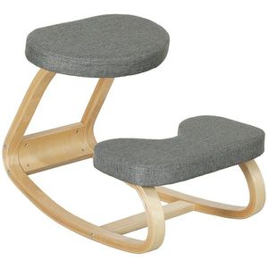 HOMCOM Scaun ergonomic cu genunchiere din lemn cu balans, corectează postura, ideal birou acasă, gri, dim. 50x73x55 cm | Aosom Romania imagine