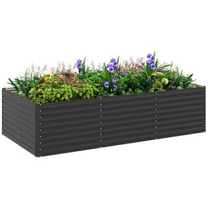 Outsunny Jardinieră ridicată galvanizată rectagulară pentru exterior, fund deschis, 240 x 120 x 60cm, Gri | Aosom Romania imagine