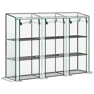 Outsunny Seră de grădină cu rafturi la 3 niveluri, seră de balcon cu 3 uși rulante cu fermoar, 215 x 46 x 151 cm, verde | Aosom Romania imagine