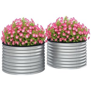 Outsunny Set de 2 jardiniere ridicate, din oțel galvanizat, cu fund deschis, 90 x 90 x 56 cm, argintie | Aosom Romania imagine