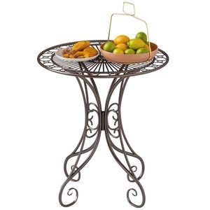 Outsunny Masă de grădină rotundă Ø 85 cm, masă de terasă cu cadru metalic, greutate suportată 50 kg, pentru interior și exterior, maro | Aosom Romania imagine