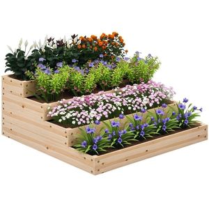 Outsunny Cadrul de grădină patrat fără fund, 4 etaje pentru plante, legume, fructe, flori, 113 x 113 x 46 cm lemn natural | Aosom Romania imagine