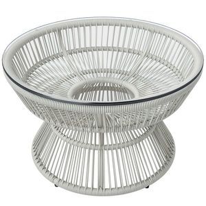 Outsunny Masă de cafea de grădină rotundă, masă auxiliară din rattan și blat de sticlă temperată Ø 60 x 37H cm | Aosom Romania imagine