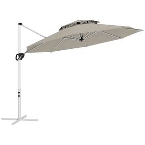 Outsunny Umbrelă suspendată 3 x 2, 5 m cu manivelă, bază în formă de cruce, inclinabilă și rotativă la 360°, dublu acoperiș, gri | Aosom Romania imagine