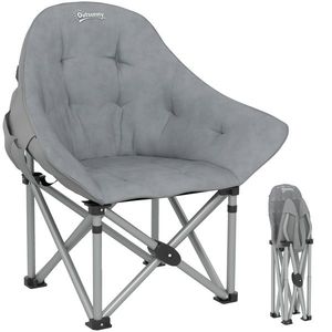 Outsunny Scaun de camping pliabil portabil și ușor cu scaun căptușit, buzunare laterale și sac de transport, gri închis | Aosom Romania imagine