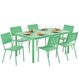 Outsunny Masă de grădină exterioară cu 6 scaune, placă cu lamele 150 cm, structură din oțel rezistent la rugina, verde | Aosom Romania imagine