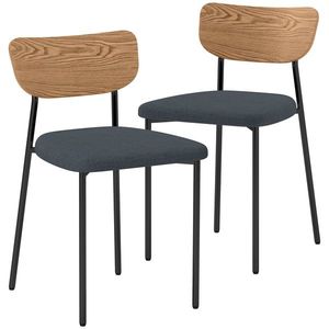 HOMCOM Lot de 2 scaune de dining cu picioare din oțel, spate curbat și șezut tapitat, gri și efect de lemn natural | Aosom Romania imagine