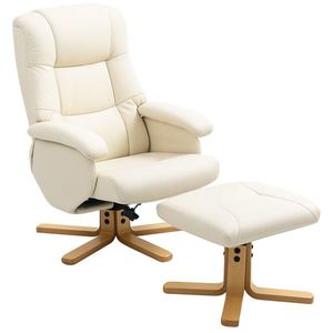 HOMCOM Fotoliu relax cu husă de picioare fotoliu de relaxare pivotant 360° spătar înclinabil încărcare 120 kg crem | Aosom Romania imagine