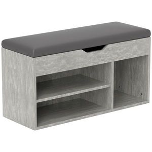 HOMCOM Bancă Hol cu 3 Rafturi Deschise, Spațiu Ascuns și Pernă Capitonată, Banca Pantofi, 80x30x45 cm, Gri | Aosom Romania imagine