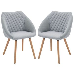 HOMCOM Set de 2 Scaune de Dining Design scandinav, Picioare subtiri din lemn de fag, Scaun cu spătar și brațe ergonomice, Gri | Aosom Romania imagine