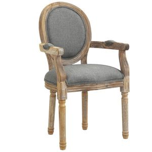 HOMCOM Scaun de Sufragerie Scaun de Salon medaillon Stil Louis XVI Lemn Masiv patinat sculptat Material Lin Gri | Aosom Romania imagine