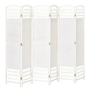 HOMCOM, Paravan interior, 6 panouri pliabile, 242L x 170H cm, lemn de plop, bambus, fibre de hârtie împletită, alb pai | Aosom Romania imagine