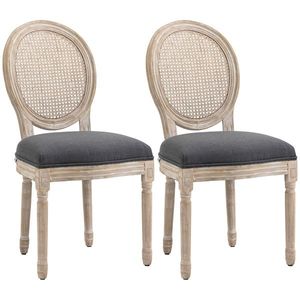 HOMCOM Set de 2 Scaune de Masa, Scaun de Salon medaillon de Stil Louis XVI, Lemn Masiv sculptat, patinat | Aosom Romania imagine